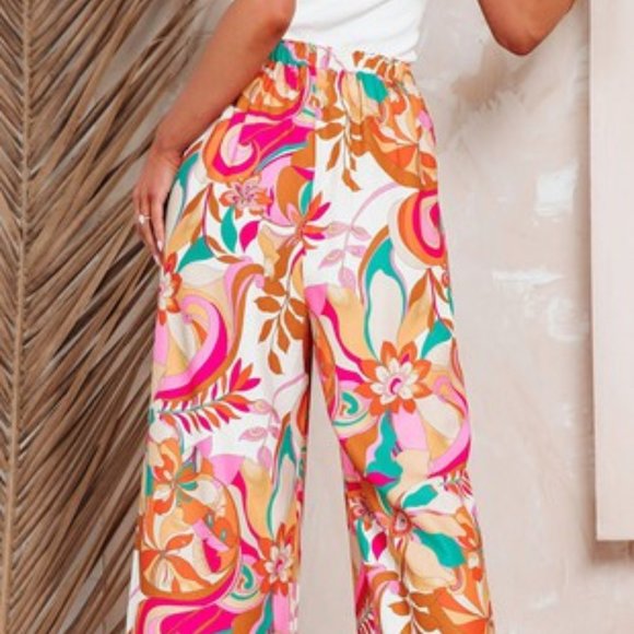 Orange Floral Print Wide-Leg Pant - Picture 1 of 4